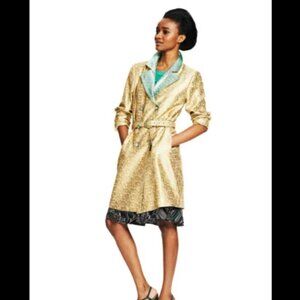 NWT Duro Olowu Printed Gold And Teal Trench Coat | Size S